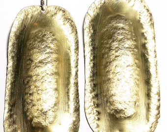 Oblong Hammered Brass Statement Earrings