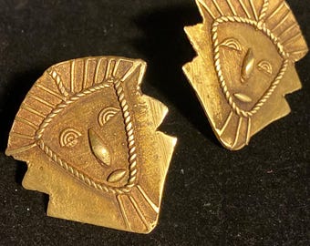 Antique African Mask Brass Statement Ring