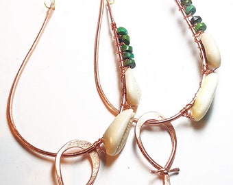 Cowrie Shell Ankh Statement Hoops