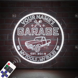 Insegna al neon personalizzata per garage, insegna LED per garage con nome personalizzato, insegna luminosa per garage, insegna al neon in acrilico per officina garage per decorazioni murali, regali per uomini papà