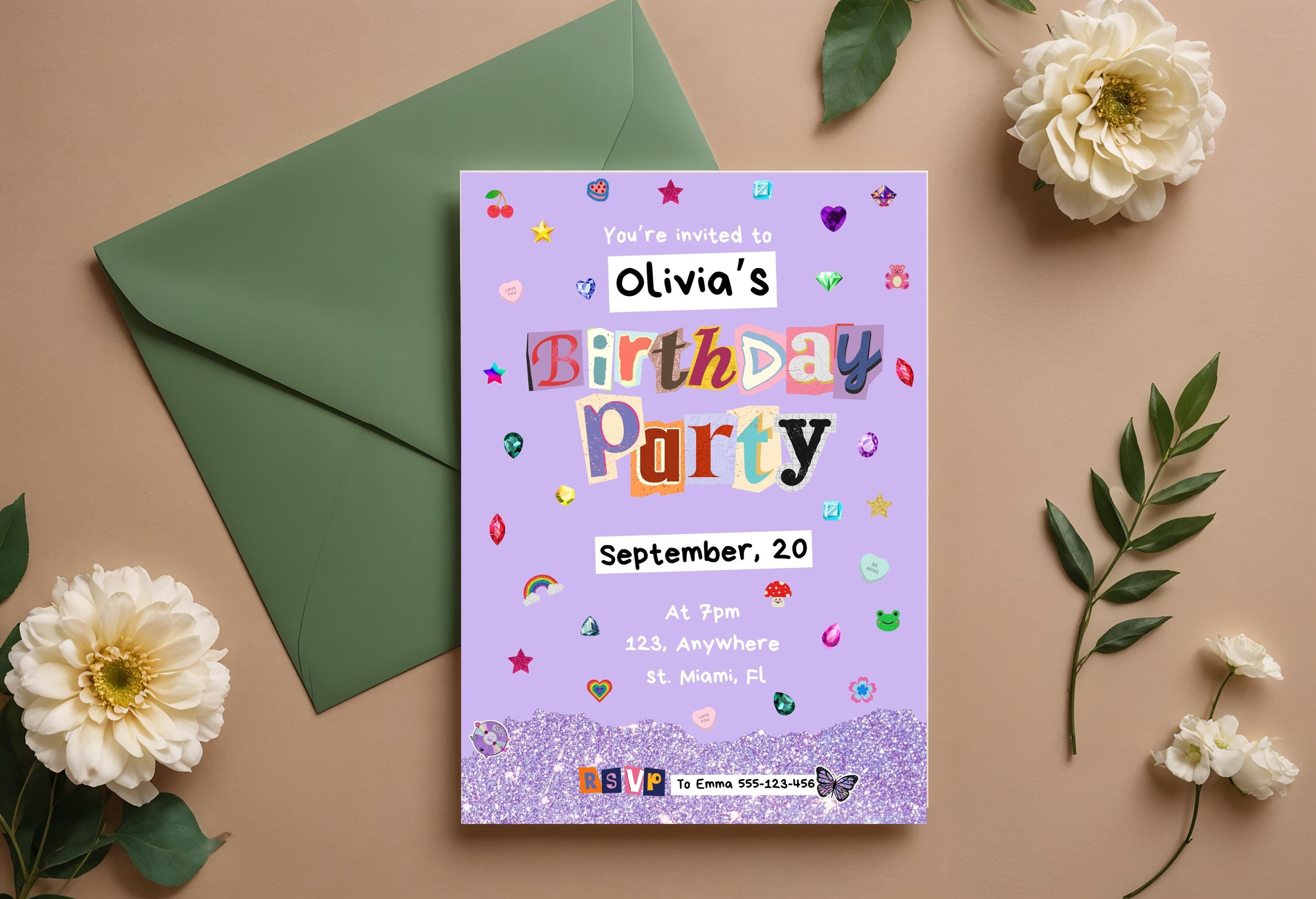 Olivia Rodrigo Inspired Birthday Invitation Template Purple Aesthetic