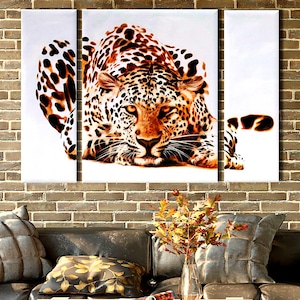 Hand-Painted Leopard Canvas Art, Original Multi-Panel Wildlife Portrait, African-Inspired Wall Décor Unique Painting for Home Bold Art Piece
