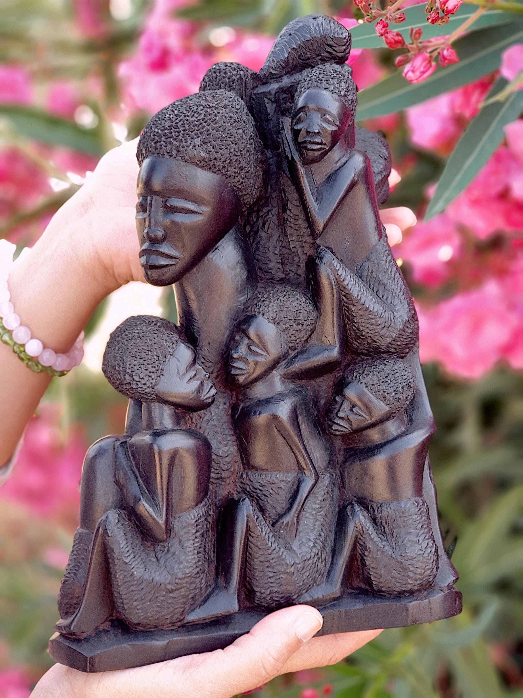 木彫り 黒人頭部置物 約18cm オブジェ Art Wooden Carving Vintage African Makonde Tribal Tree of Life, Ebony