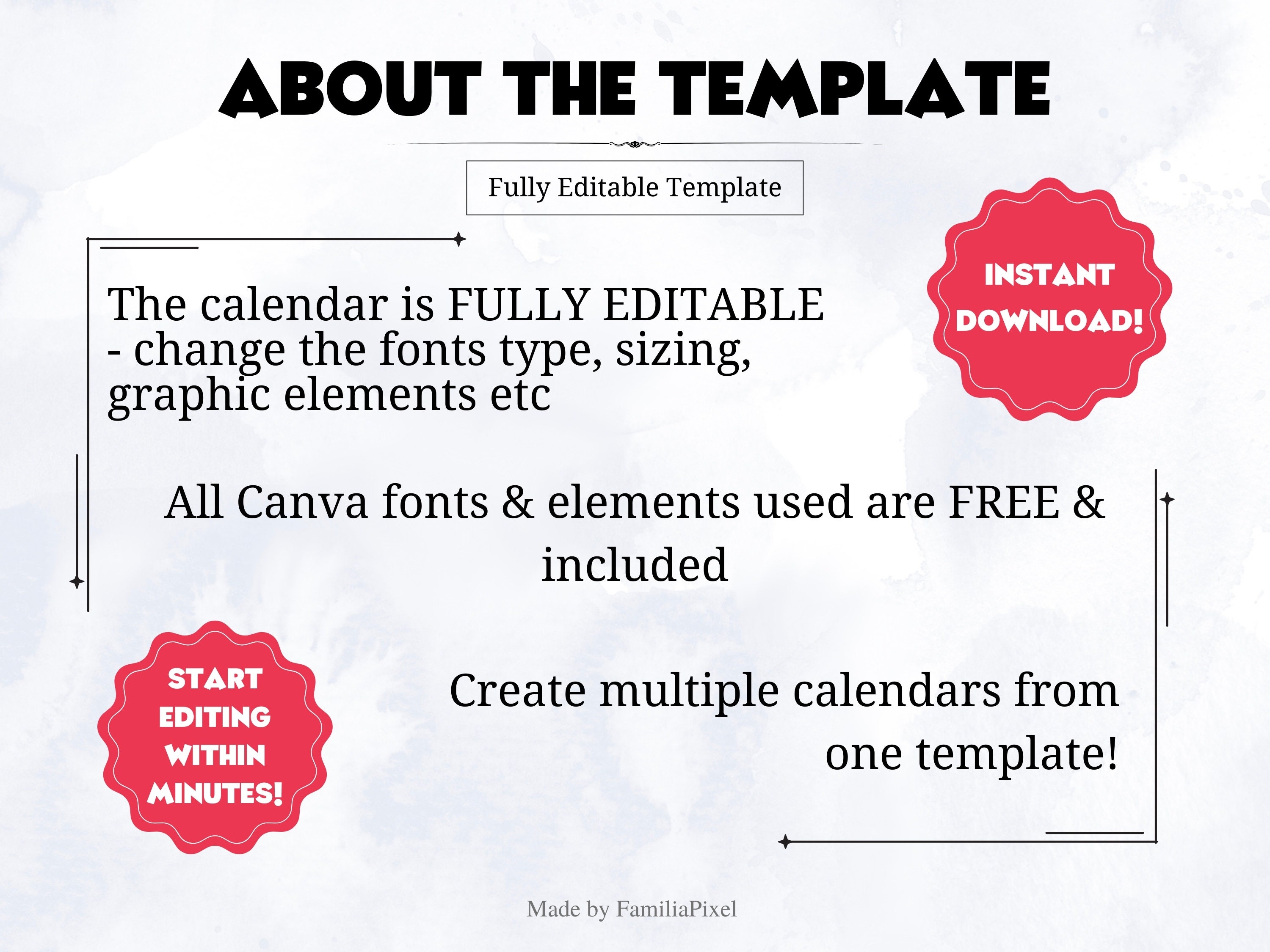 2025 Annually Calendar Canva Template Printable PDF Sunday & Monday ...