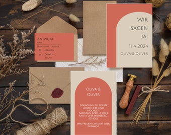 Rustic Wedding Invitation Set, Minimalist Wedding Invitation, Modern Wedding Set Template, Digital Template, Printable