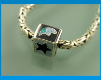 Enamel on Sterling Silver - European Charm Bracelet Bead - large hole bead -big hole bead  S339