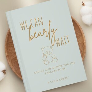 Libro de visitas para baby shower de We Can Bearly Wait Consejos para padres Libro de visitas personalizado Decoración para baby shower con forma de oso Deseos para bebé Diario personalizado