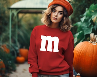 カラフルな文字Mのハロウィンコスチュームクルーネック スウェットシャツ：チームお揃いのハロウィン