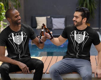 Tuxedo Bowtie Tee: Faux Suit T-shirt, Groomsmen, Bachelor Party Shirt, Wedding Shirt