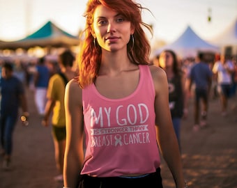 Breast Cancer Awareness Tank Top:My God Is Stronger, Survivor Gift