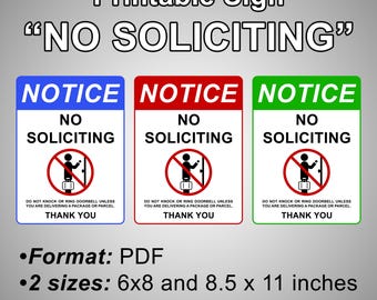 Printable Sign "NO SOLICITING" | Digital File