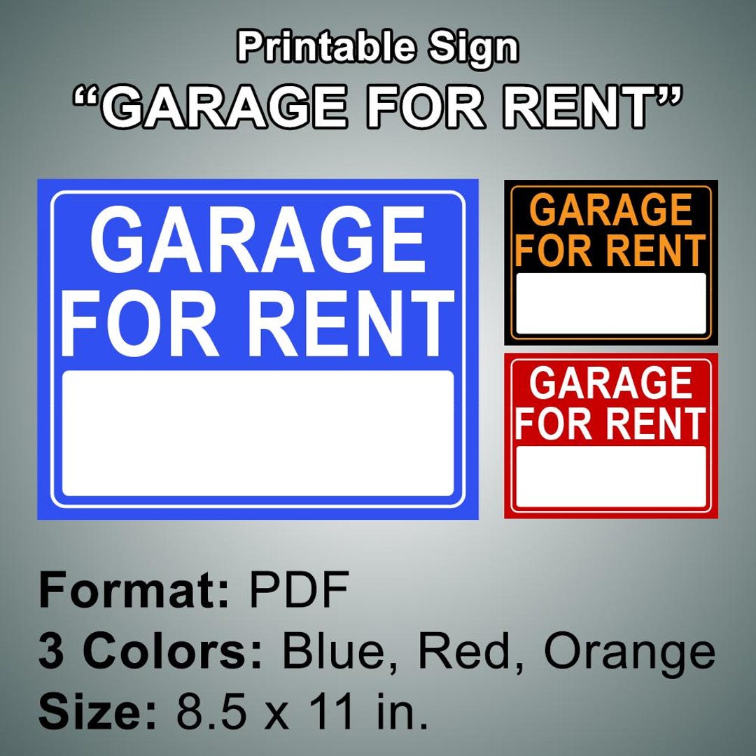 Garage Rent Advert Printable Sign