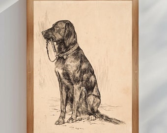 Dog Art Print Vintage Wall Art Printable Gift for Dog Lovers Black Labrador Antique Decor Farmhouse Kitchen Decor Digital Download Dog