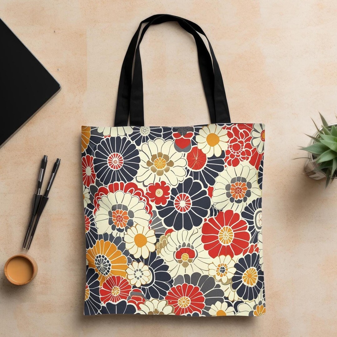 Asaya869 - Blue Cottage Peach Latte Chinese Fold Texture Retro Style Natural Bamboo Knot Tote Bag main image 0