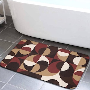 Circle Pattern Bath Mat: Earth Tone Bath Mat, Soft Absorbent Anti-slip Bath Mat, Geometric Art Bathroom Rug