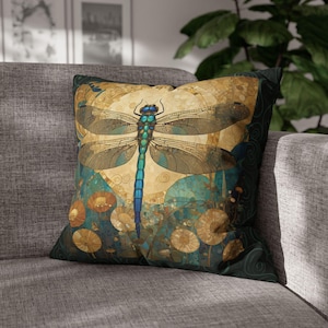 Whimsical Dragonfly Throw Pillow, Nature Decor, Bohemian Home Accent, Gift for Nature Lovers, Entomologist Gift, Woodland Insect Print