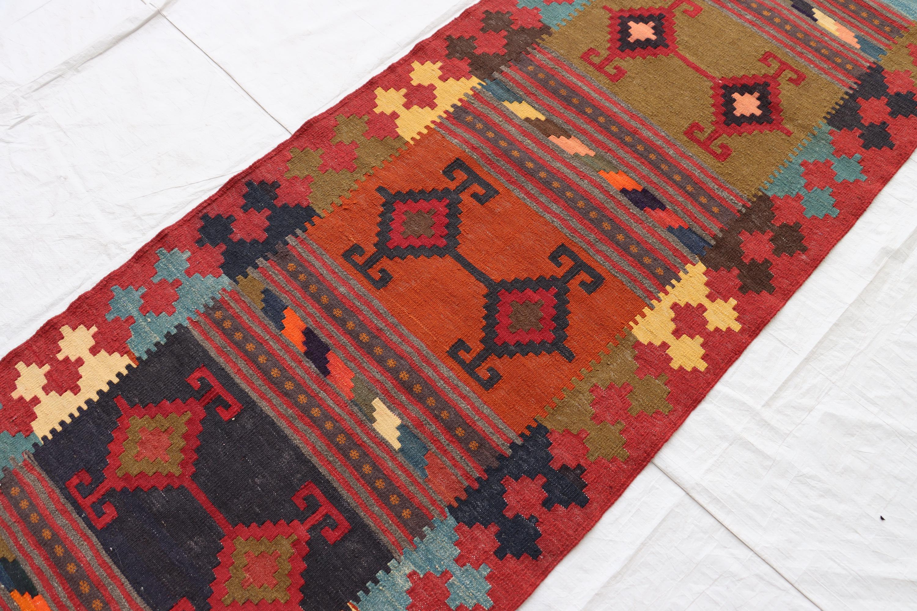 手作りアフガニスタンキリムランナーラグ：3 x 10フィートのトルクメン