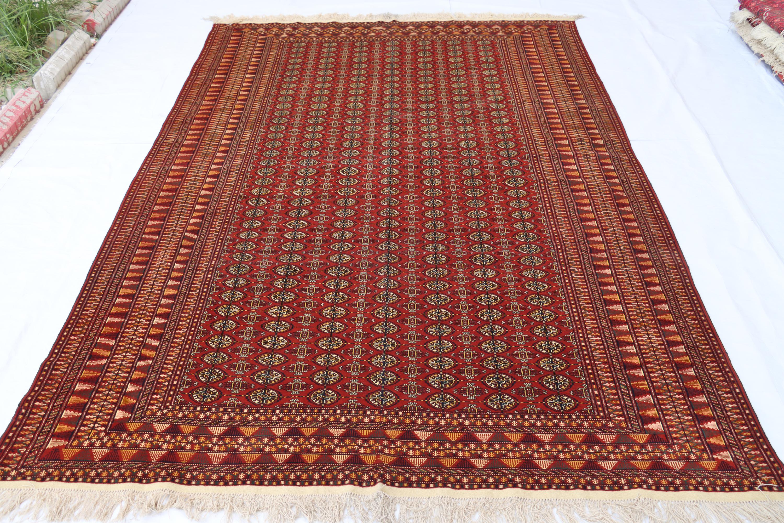 7 x 10フィートのヴィンテージアフガニスタントルクメンラグ：手織り