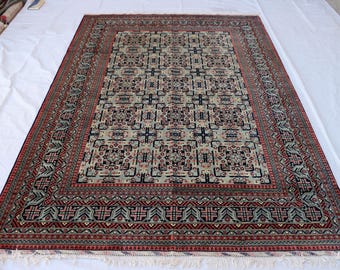 7x10 ft Light Blue Bukhara Rug: Hand-Knotted Afghan Wool Turkmen Rug