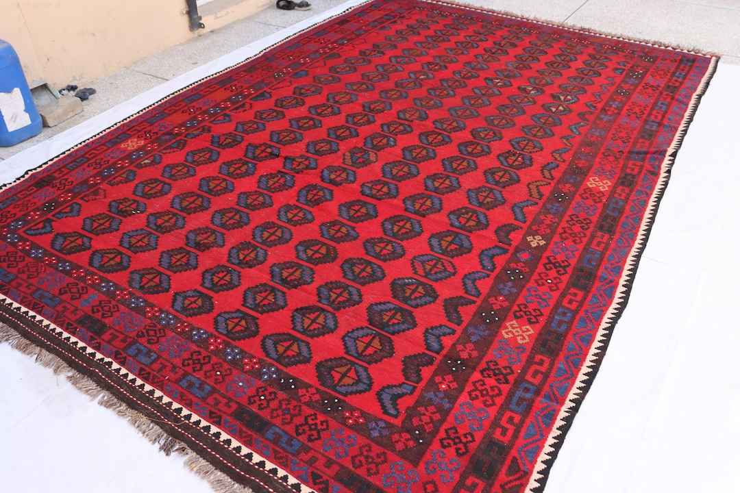 8x12 Ft Vintage Turkmen Rug: Hand-knotted Afghan Wool, Tribal