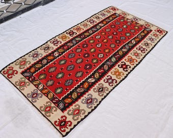 Vintage Afghan Kilim Rug: 4x7 ft Hand-Woven Wool Tribal Rug