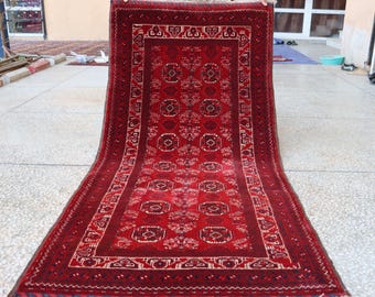 Alfombra de pasillo afgana turcomana de lana hecha a mano de 90 x 210 cm, estilo vintage.