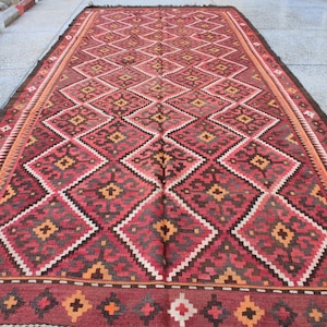 Vintage Terracotta Afghan Rug: Hand-Knotted Wool Kilim Runner (407x165 cm)