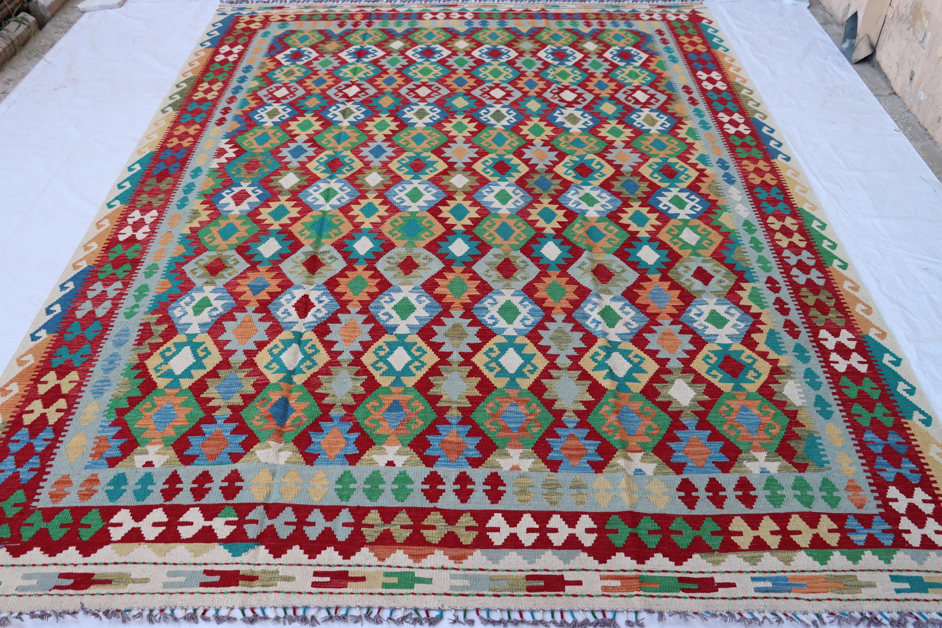 9x12 Ft Afghan Kilim Rug: Hand-knotted Wool Turkmen Rug - Etsy