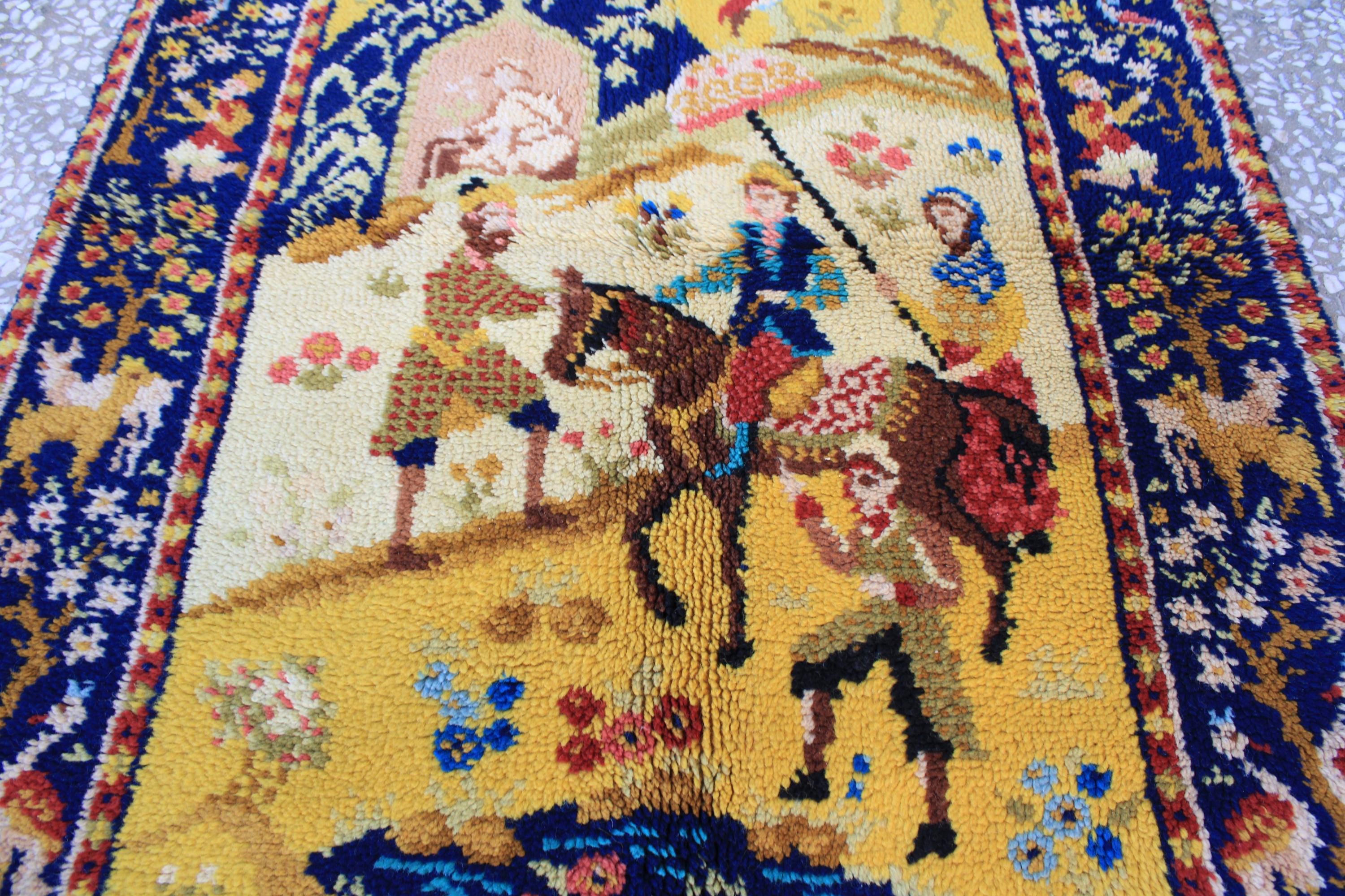 Vintage Pictorial Turkmen Rug: 3x4.5 Ft, Hand-knotted Wool Afghan