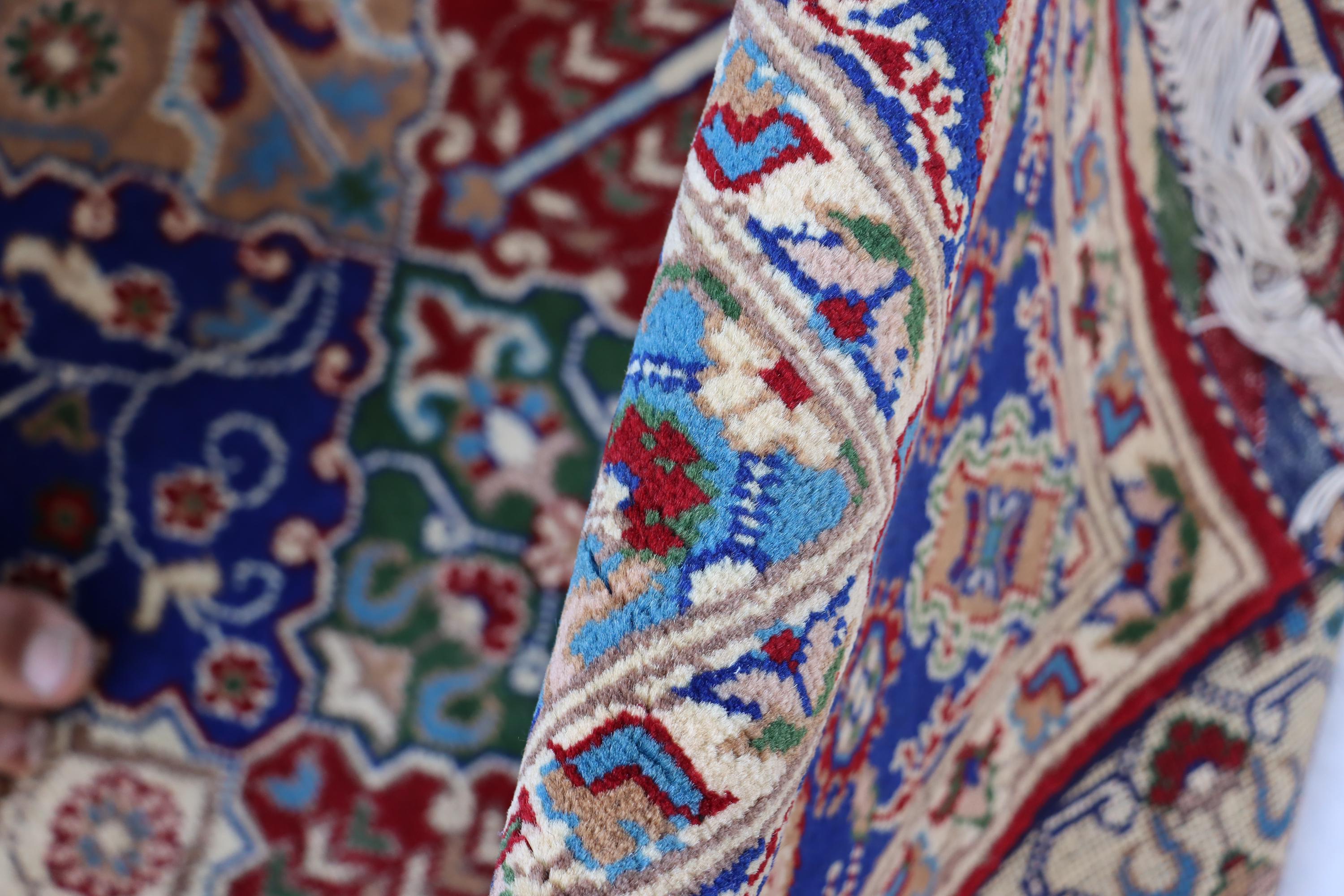 ハンドメイドのアフガニスタンウールランナーラグ：ネイビーブルー