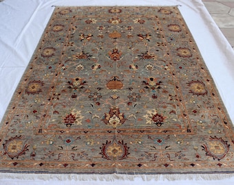 Alfombra afgana turcomana de lana anudada a mano de 2,1 x 3 m: diseño floral tribal