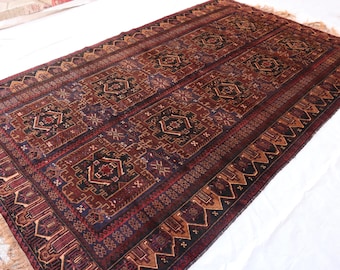 ヴィンテージオレンジアフガンラグ：ハンドメイドトルクメンウール