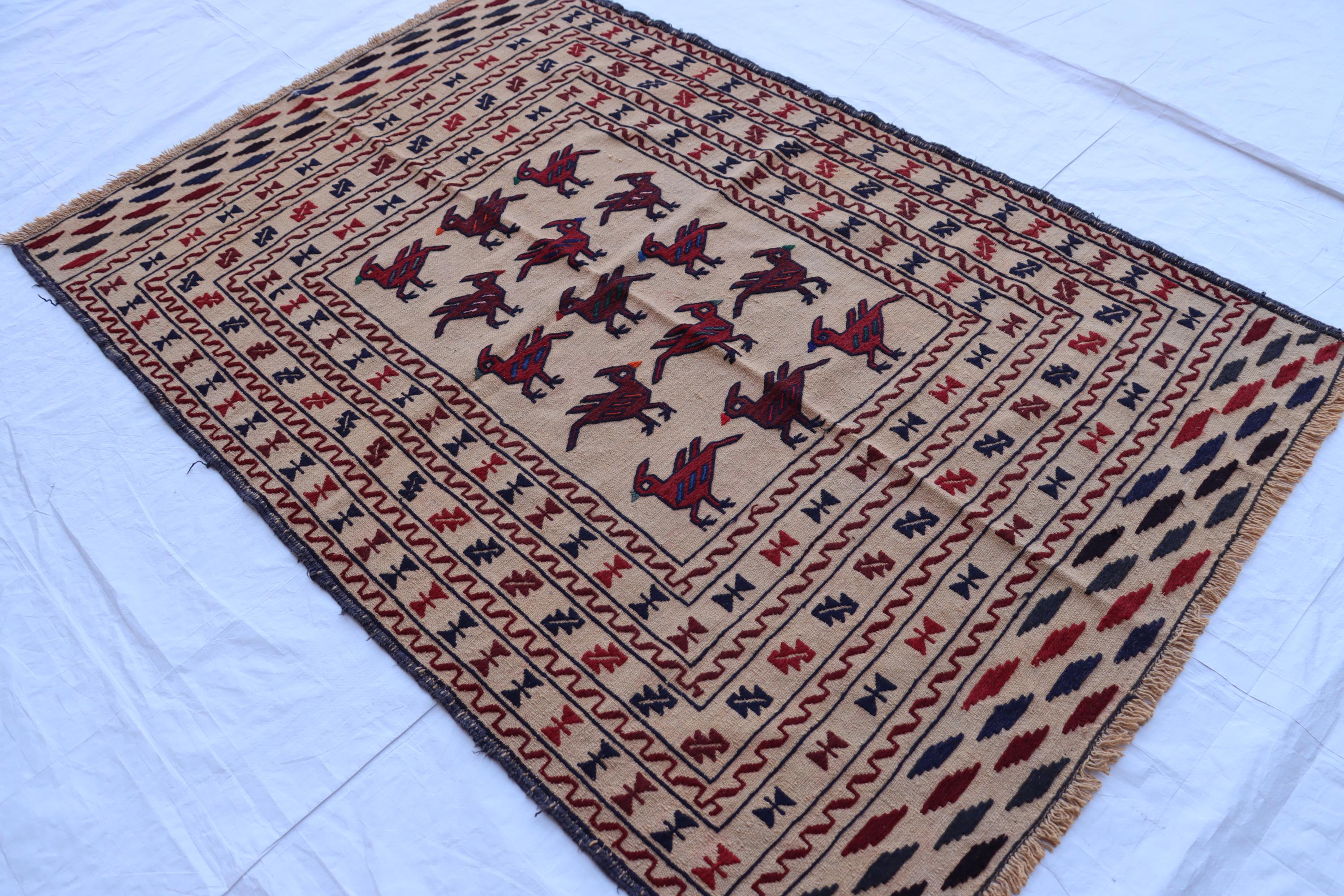 ヴィンテージキリムラグ：4 x 6フィートのアフガニスタントルクメン