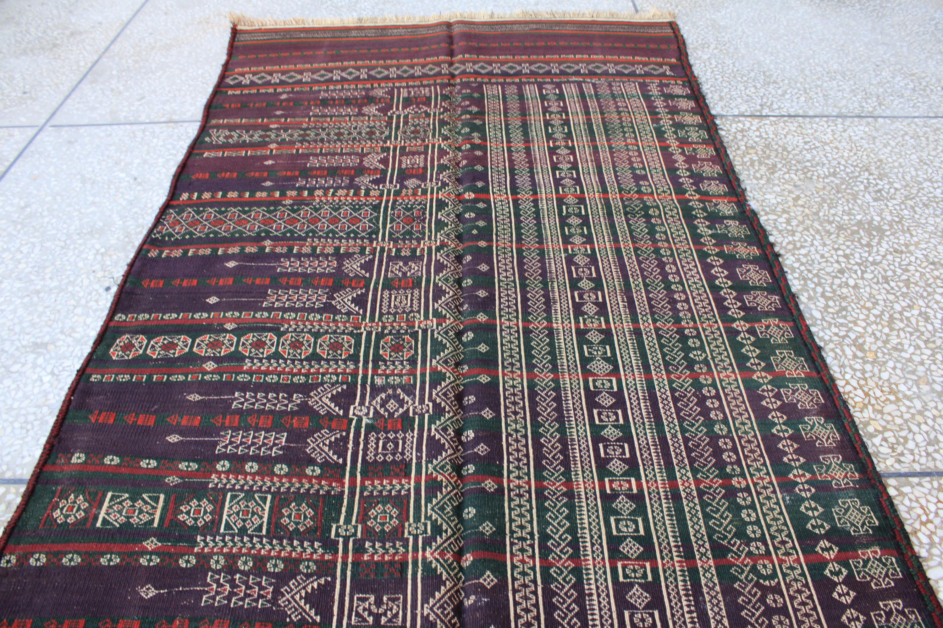 Vintage Afghan Kilim Rug: Faded Violet Turkmen Wool, 4x13 Ft - Etsy