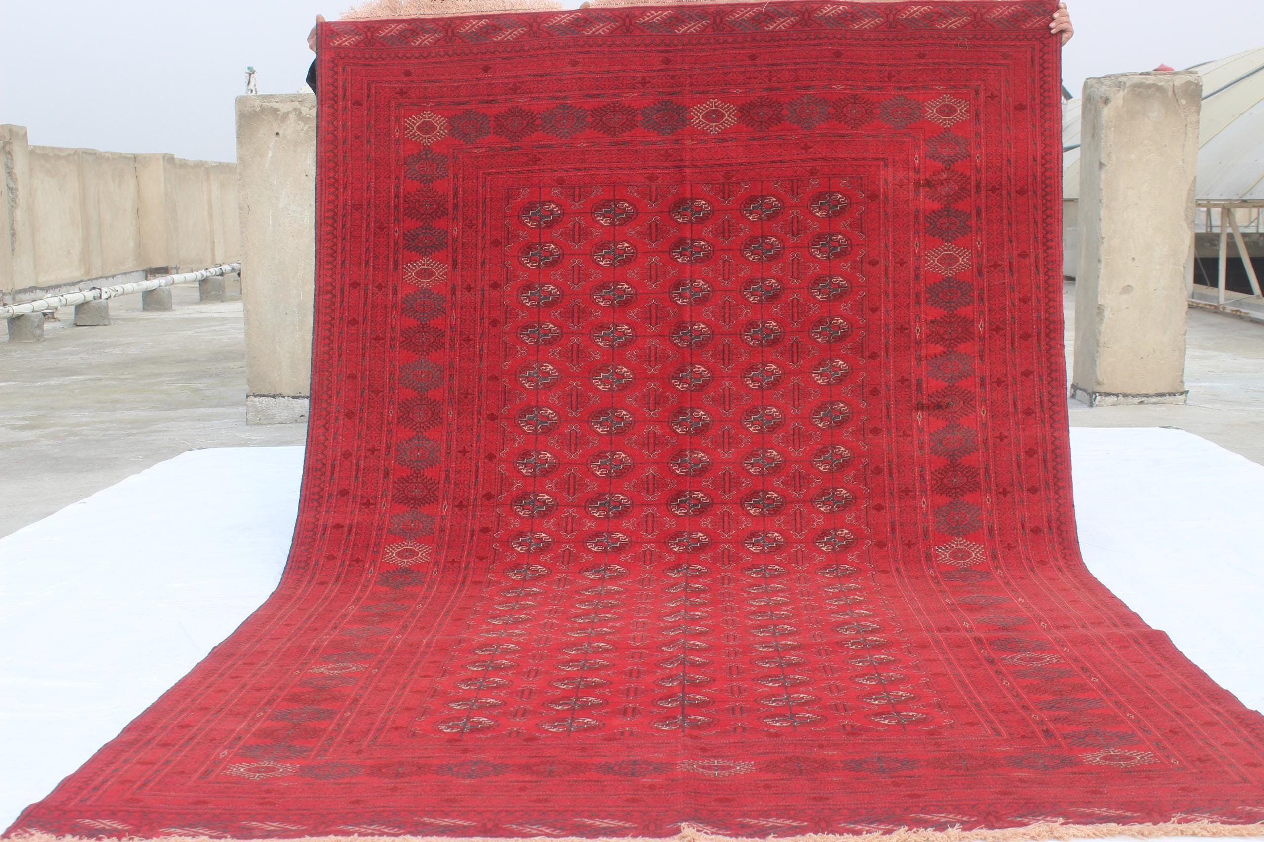 7 x 10フィートのヴィンテージアフガンラグ：手織りトルクメンウール