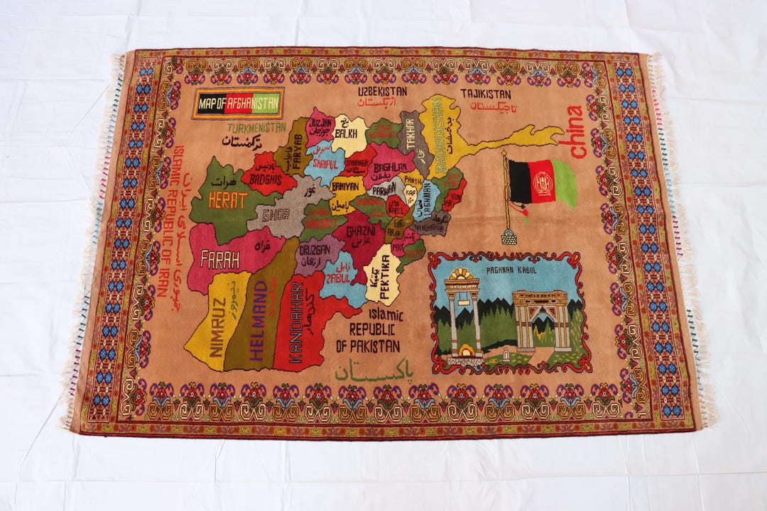 Hand-knotted Afghan Map Rug, 5x6 Ft, Wool & Cotton - Etsy