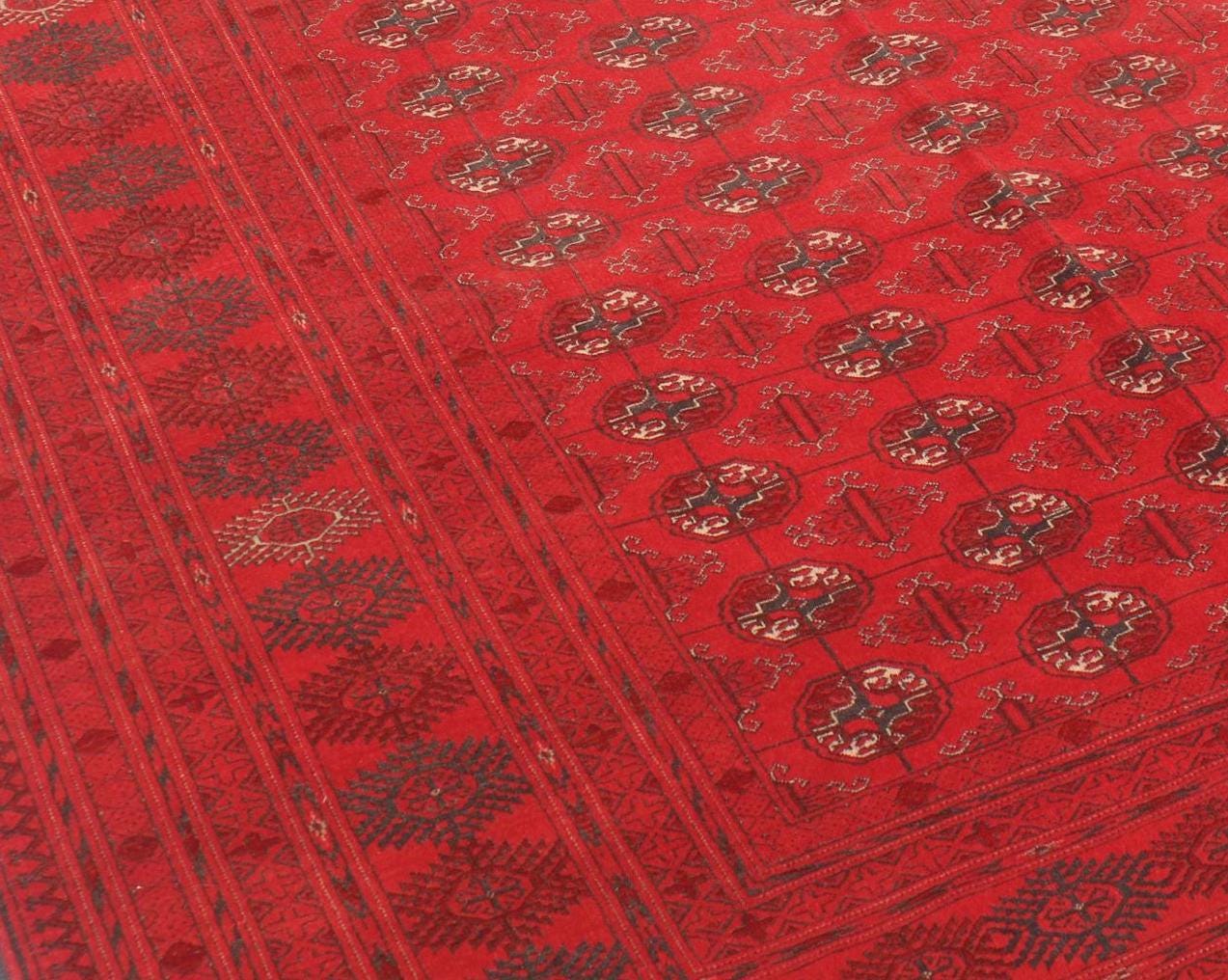 7 x 10フィートのヴィンテージアフガンラグ：手織りトルクメンウール