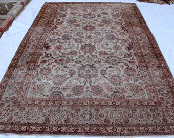 アンティークホワイトシルクアフガンラグ：手織りトルクメン