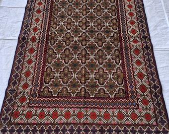 ヴィンテージ アフガン ラグ: 4x6 ブラウン トルクメンウール、手織り