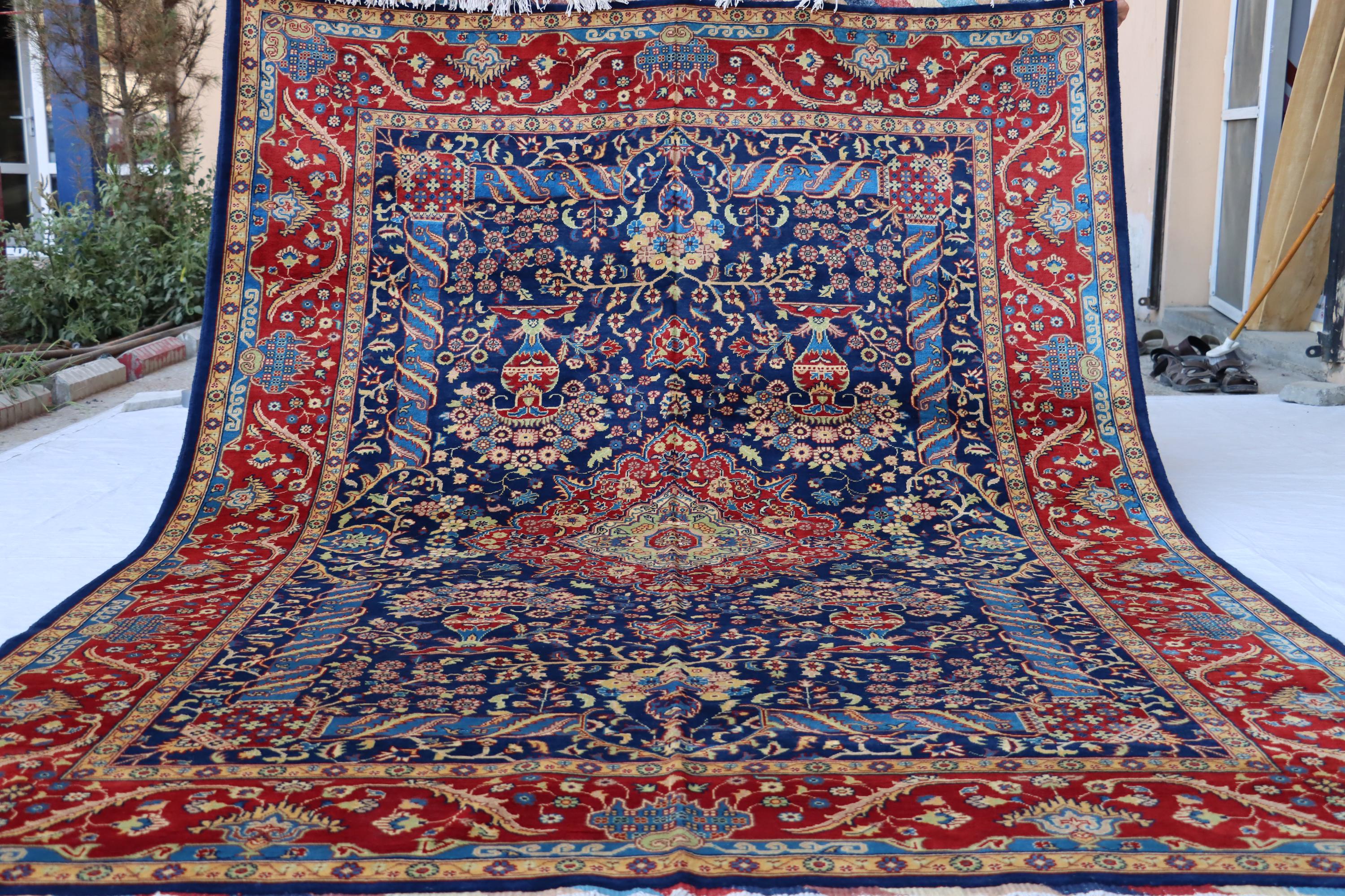 7x10 ヴィンテージ アフガン ラグ：ネイビーレッド トルクメンウール