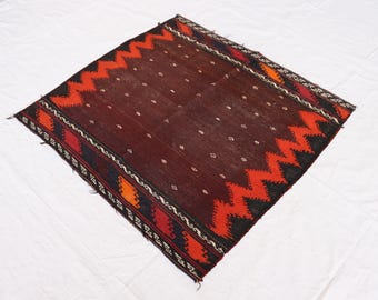 4x4 ft Vintage Afghan Kilim Rug: Hand-Knotted Turkmen Wool