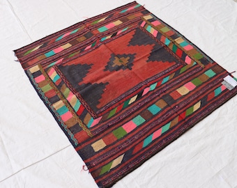 Vintage Red Afghan Kilim Rug: 4x5 ft, Hand-Knotted Wool Tribal Rug