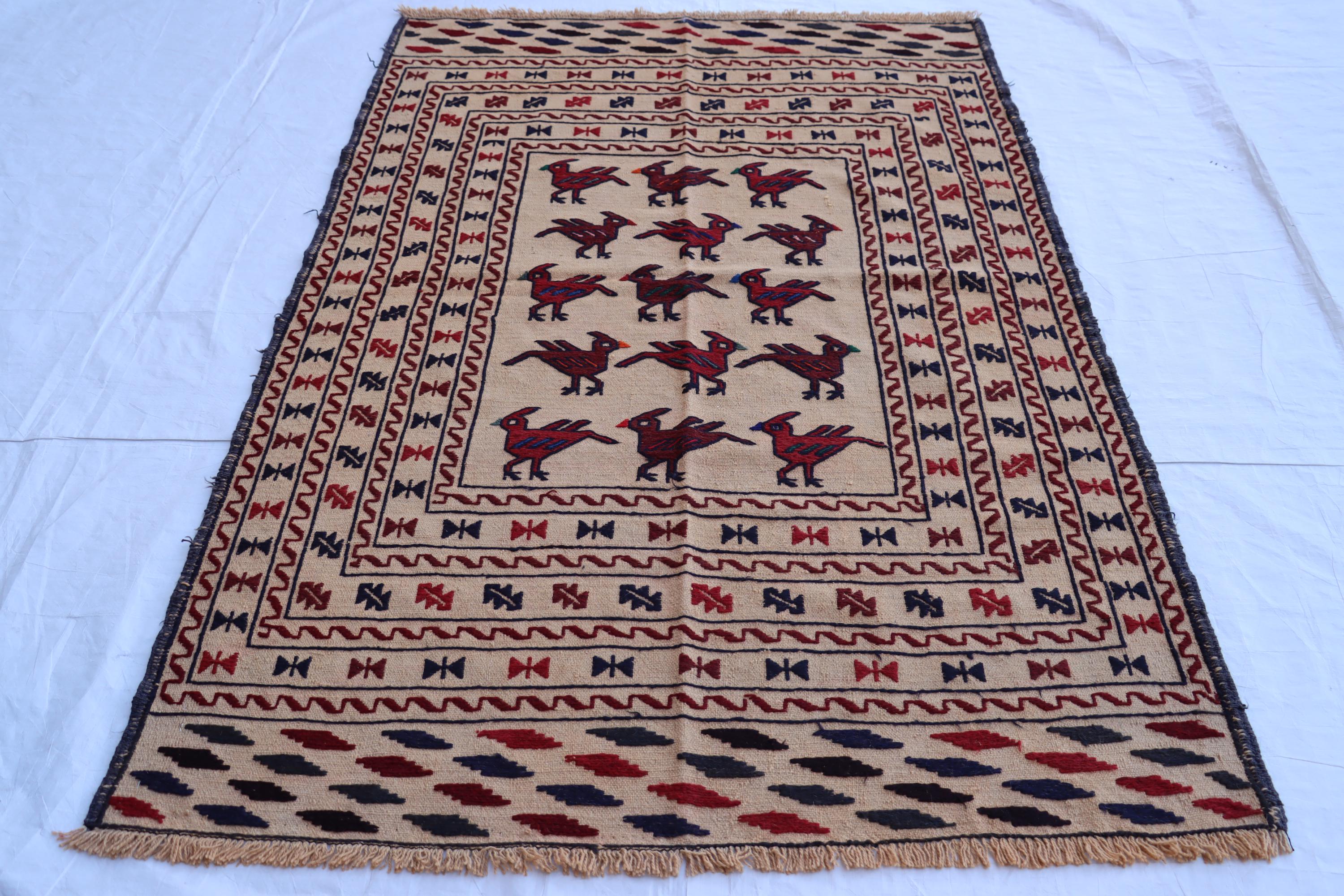 ヴィンテージキリムラグ：4 x 6フィートのアフガニスタントルクメン