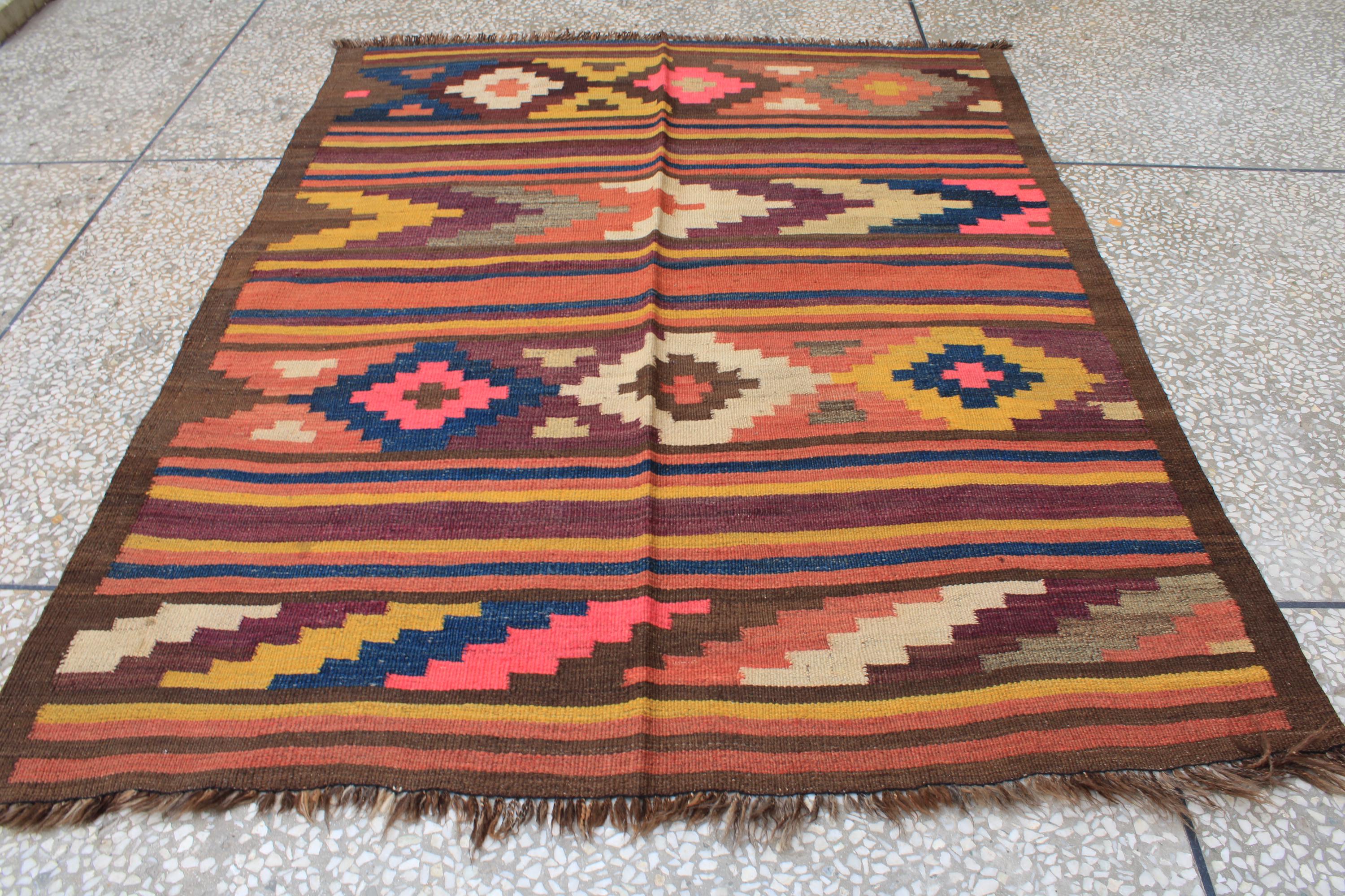 Vintage Afghan Kilim Rug: 5x4 Ft Terracotta Wool Rug - Etsy