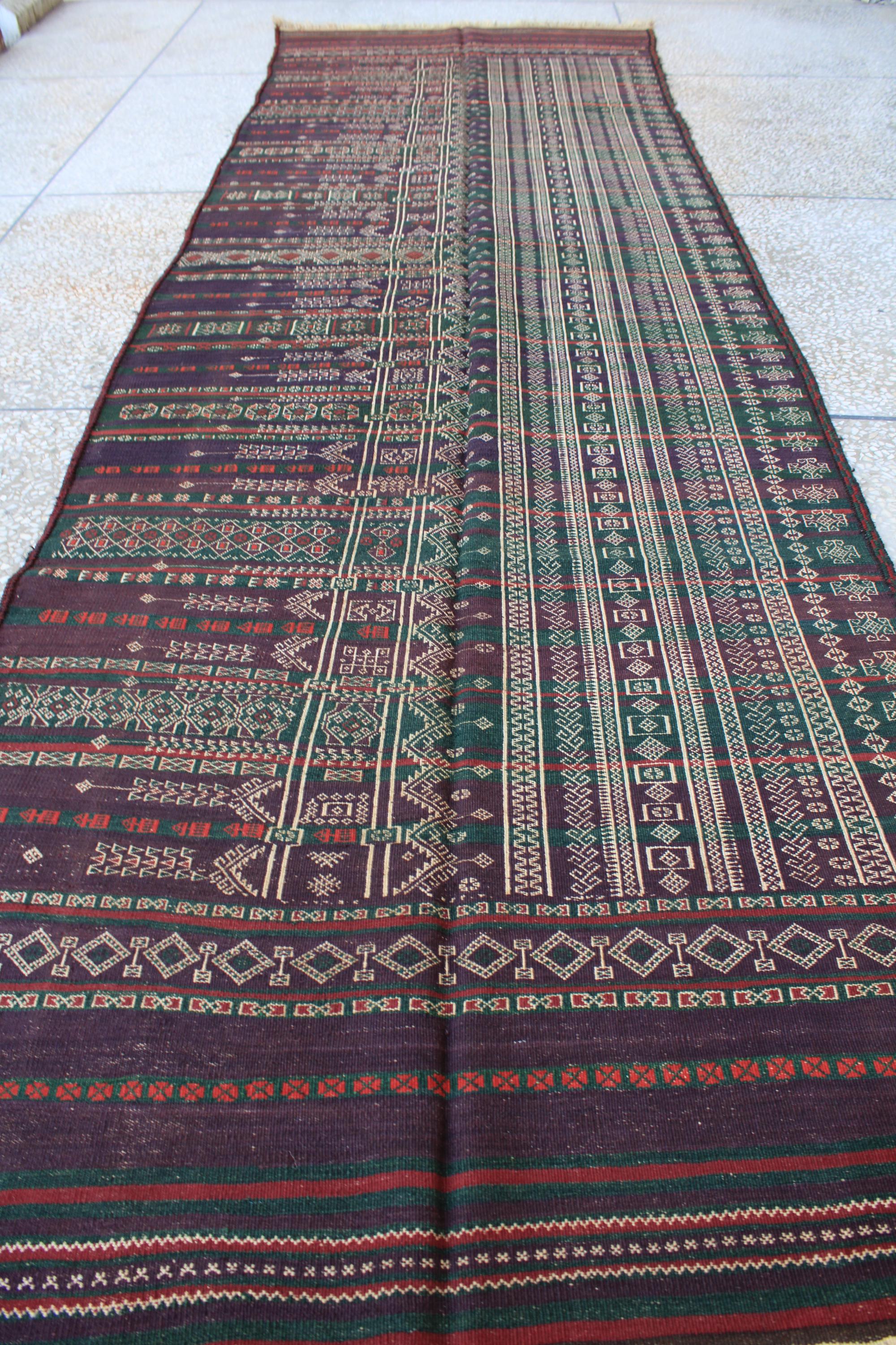 Vintage Afghan Kilim Rug: Faded Violet Turkmen Wool, 4x13 Ft - Etsy