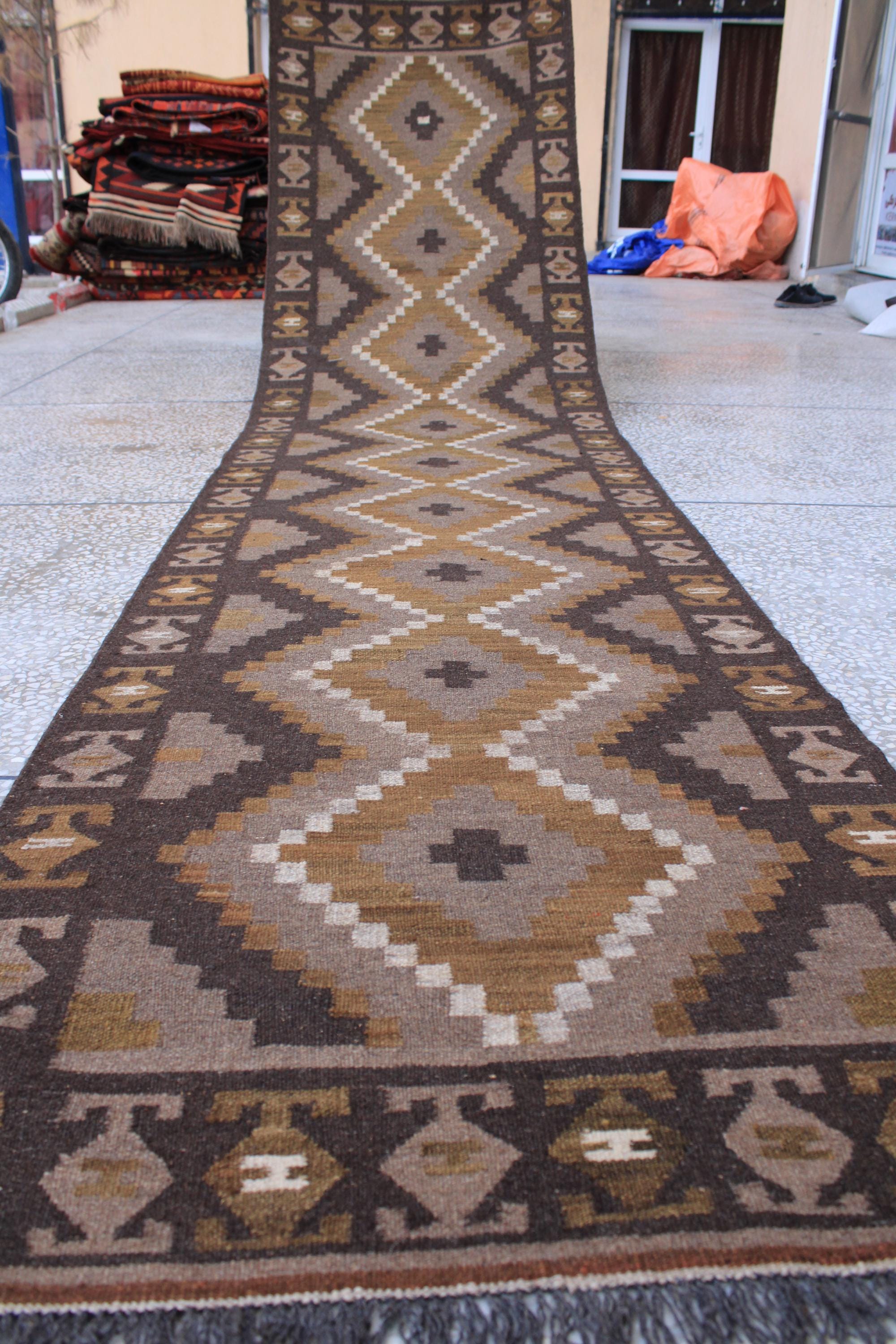 ヴィンテージ アフガン キリム ランナーラグ：3 x 12フィート、手織り