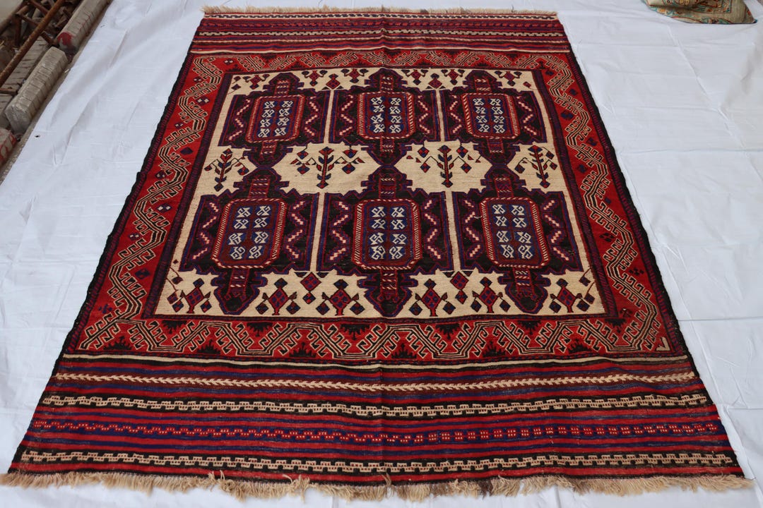 Vintage Sumac Kilim Rug, 7x9 Ft, Hand-knotted Afghan Wool - Etsy