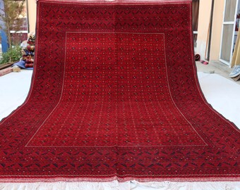 赤いアフガン・トルクメンラグ 6'8x9'3: ヴィンテージウール