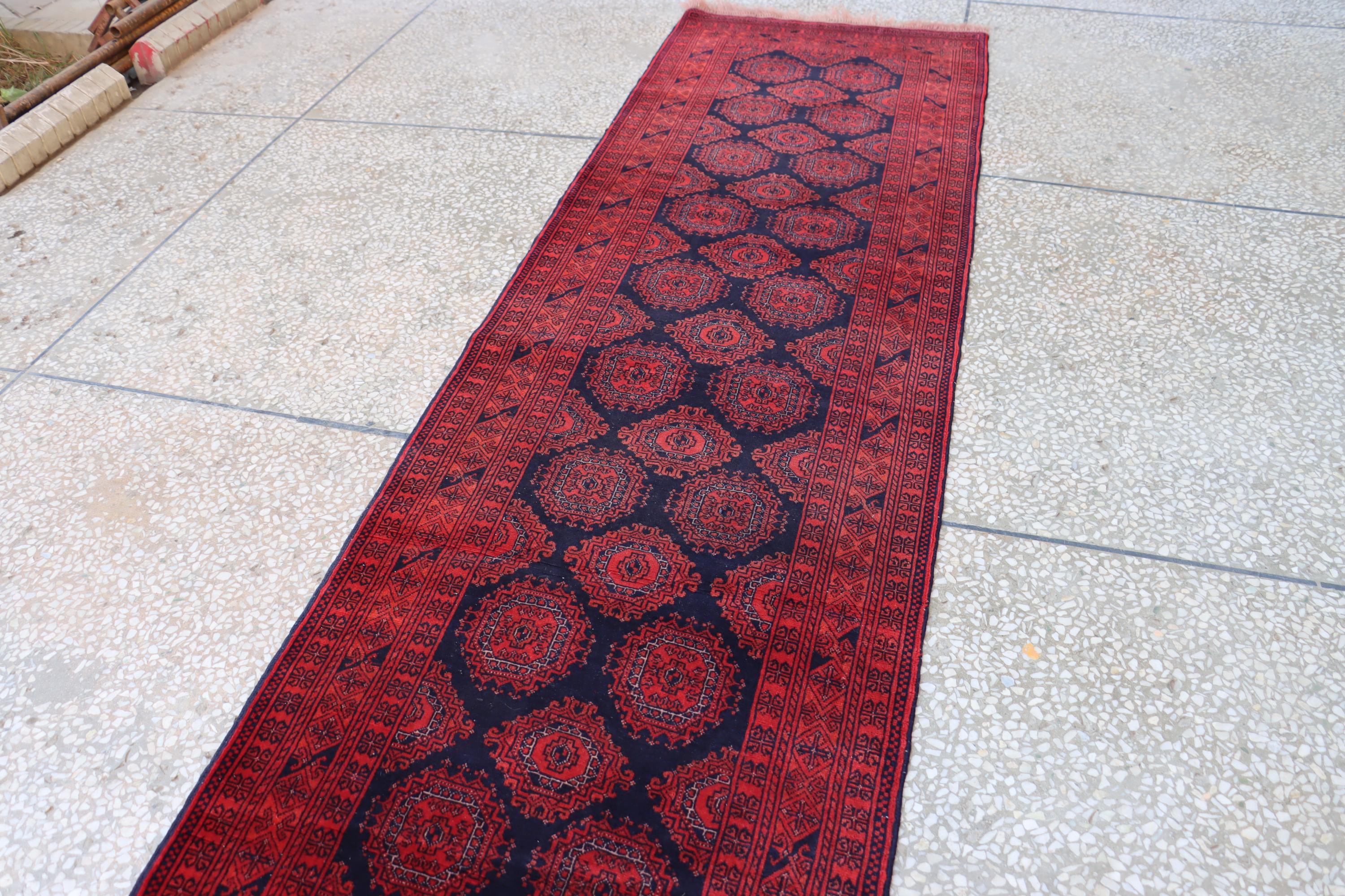 vintage rug　265cm×87cm　トルクメン族　アフガン　ランナー ハンドメイドウールアフガンランナーラグ、トルクメン族デザイン、3 x
