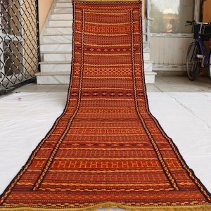 Vintage Afghan Kilim Runner Rug: 2.49x9.58 ft, Hand-Knotted Wool